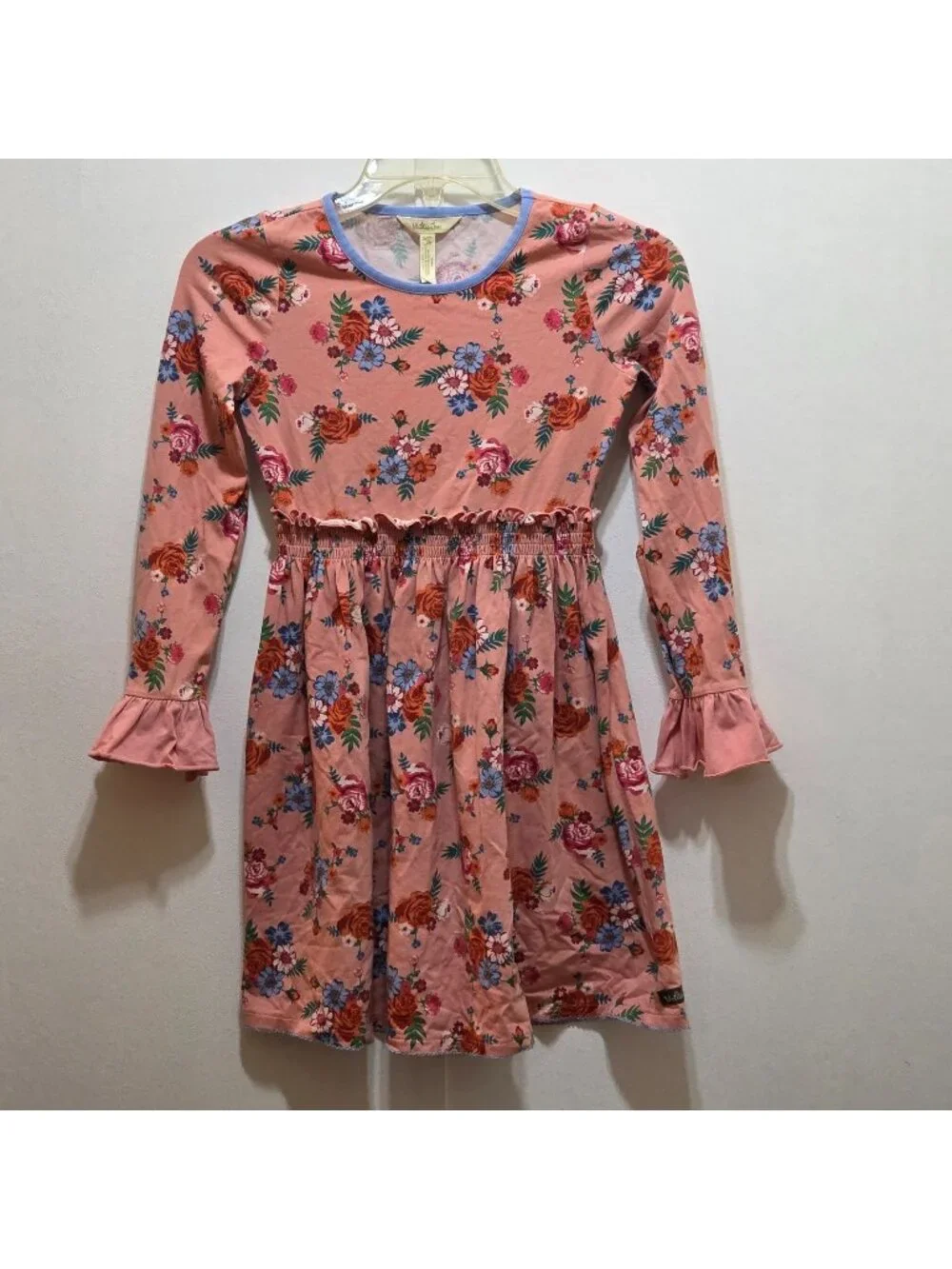 Matilda Jane Burnt Sienna Floral Long Sleeve Dress Girls 10 Smocked Ruffle